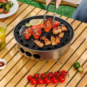 Ensemble de barbecue portable 2-en-1 au charbon de bois avec plaque de cuisson antiadhésive et grille métallique, barbecue de table sans fumée pour la maison et le camping - Product Image 2
