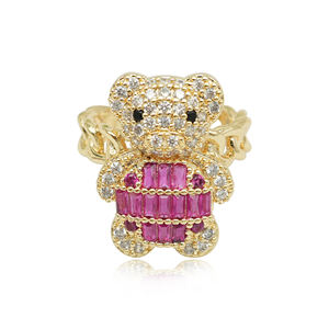 Anillos de Oso Teddy Ajustables con Circonitas al por Mayor, Joyería Chapada en Oro, Anillos de Hombre Estilo Hip Hop, Anillos Creativos de Osito Pequeño y Lindo para Regalos de Niña - Product Image 1