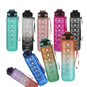 Wanyueji Factory 1L bebas BPA, olahraga tahan bocor dengan penanda waktu untuk kegiatan berkemah dan luar ruangan, botol air 1L