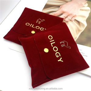 Bijoux en velours de couleur bordeaux emballage cadeau enveloppe pochette sac avec bouton doré pochette à rabat en velours pour boucles d'oreilles bague collier - Product Image 4