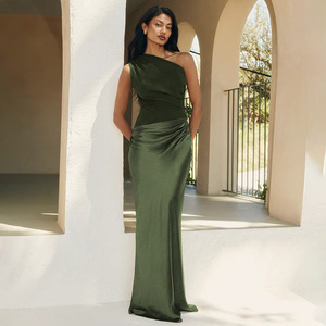 Robe de soirée longue asymétrique à une épaule, taille naturelle, confortable, style banquet - Product Image 2