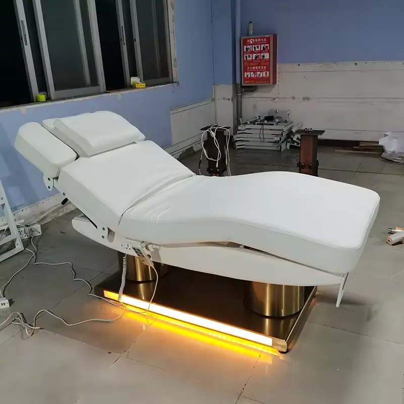 Cama de cílios luxuosa para salão de beleza, mesa de massagem elétrica com 3 motores, cama facial com iluminação LED, equipamento de salão de beleza
