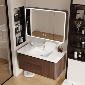 Ensemble de meubles-lavabos de style chinois couleur noyer, meubles-lavabos modernes pour hôtels, meubles-lavabos suspendus pour salles de bain, vente en gros - Product Image 4