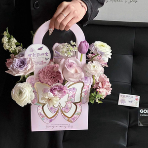 Caja de arreglo de flores con estampado de mariposas a la moda, ramo de mano, embalaje de <span class=keywords><strong>floristería</strong></span>, caja de papel de regalo plegable - Product Image 3