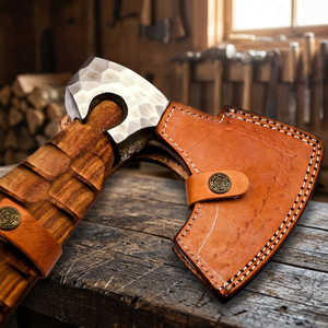 Custom Hand Forged Viking Bearded <b>Axe</b> Carbon Steel Camping Hatchet with Carved Wooden <b>Handle</b> Leather Sheath OEM ODM Wholesale - Product Image 4