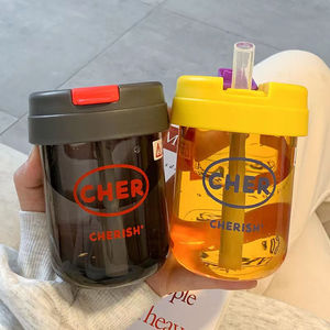 Cher Plastic Straw Water Bottle 500Ml Leak Proof For Students And Gifts - Product Image 1