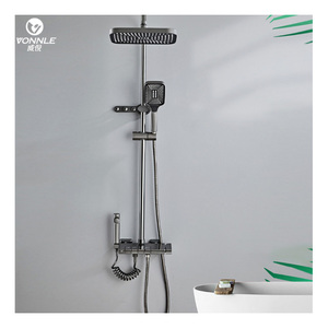 JINHONG 2025 Prix usine <span class=keywords><strong>Ensemble</strong></span> <span class=keywords><strong>de</strong></span> <span class=keywords><strong>douche</strong></span> pluie moderne à clavier <span class=keywords><strong>de</strong></span> piano avec affichage numérique, finition gris anthracite brossé, triple poignée et <span class=keywords><strong>barre</strong></span> coulissante - Product Image 4