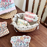 Ensemble tasse et soucoupe en céramique peinte à la main, motif floral, fait main, irrégulier, pour le petit-déjeuner, le lait, le café, le thé de l'après-midi