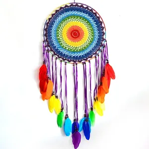 Colorful Dream Catcher Handmade Rainbow Dream Catcher Wall Pendant Large Feather Special Gift Home Decoration