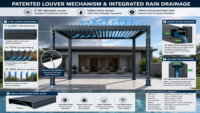 Pergola à lames orientables en aluminium thermolaqué antirouille 3x3m, toit à lames réglables, pavillon de patio extérieur, rideau d'intimité imperméable