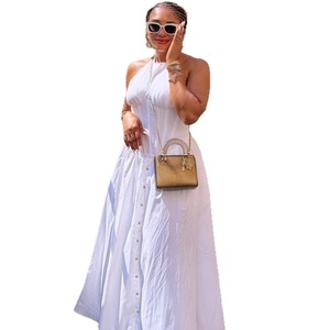 Robe midi blanche élégante pour <span class=keywords><strong>femme</strong></span>, cintrée à la taille, style africain, nouvelle collection, grande jupe évasée - Product Image 5