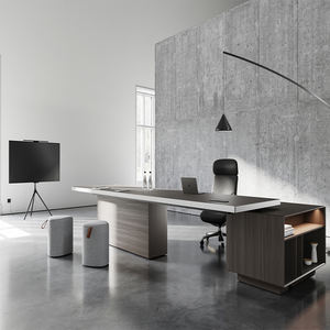 Escritorio en forma <span class=keywords><strong>de</strong></span> L ejecutivo moderno para CEO o Gerente Tira <span class=keywords><strong>de</strong></span> luz <span class=keywords><strong>de</strong></span> ambiente Muebles <span class=keywords><strong>de</strong></span> oficina convertibles para la Oficina del Jefe - Product Image 1