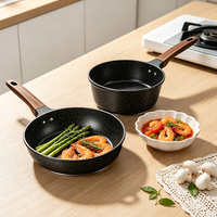 Ensemble de casseroles et poêles en aluminium granité antiadhésif avec poignées en bois, compatible induction, plusieurs tailles