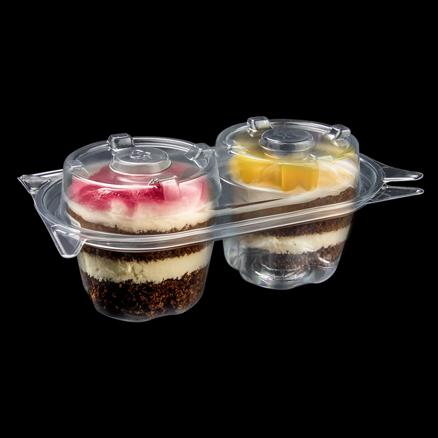 Custom Transparent PET 2 Cup Mini Cake Box with Lids Recycled Materials Disposable for Food Packaging