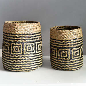 Handmade Woven <b>Baskets</b> Round Storage <b>Basket</b> Yellow Straw Large <b>Small</b> Size Decorative Home Use - Product Image 1