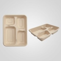 Suikerrietbagasse dienblad, biologisch afbreekbaar, composteerbaar, wegwerp snackbordjes voor dim sum, dumplings en voedselverpakkingen.