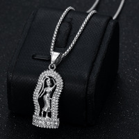 Nouveau style Collier pendentif déesse Chaîne en acier inoxydable Plaqué or Strass Bijoux tendance Hip Hop