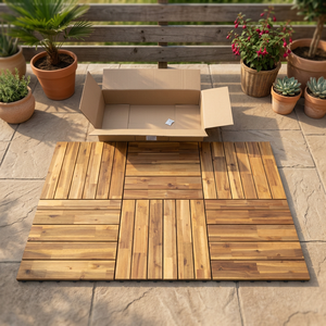 Planche de terrasse en teck véritable pour extérieur 18 mm ABC 60 x 30 cm – Revêtement de sol écologique et étanche pour entrepôt, extérieur, parc, chambre, jardin - Product Image 5