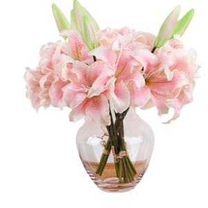 Bouquet de lys tigre artificiels rose et blanc en plastique souple, haute simulation, pour décoration intérieure de salon - Product Image 5