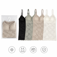 Soutien-gorge Cami en dentelle pour femme, long, dos ouvert, bralette en dentelle florale, bonnets semi-fixés rembourrés, fines bretelles spaghetti, confort extensible