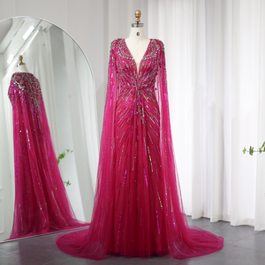 Abiti da sera di lusso Dubai verde salvia con mantello in oro <span class=keywords><strong>fucsia</strong></span> elegante abito da sposa formale da donna in cristallo Sz399-1 - Product Image 4