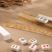 Support de tuiles de mahjong américain en acrylique transparent de luxe, effet feuille d'or, bord festonné, 20 pouces, cadeau de fête ou d'anniversaire