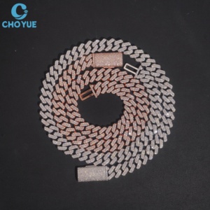 Cadena Cubana de Plata S925 Chapada en Oro Blanco con Moissanita de Color, Certificada por GRA, Joyería de Moda, Regalo para Parejas - Product Image 1