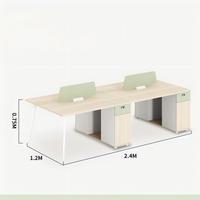 Poste de travail moderne en bois pour 4 personnes avec écran de séparation, tiroir de rangement, bureau d'ordinateur modulaire pour le personnel