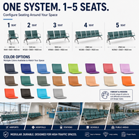 Banc d'attente moderne 3 places pour aéroport, en mousse PU, avec accoudoirs en aluminium et structure en acier, pour espaces publics, hall d'entrée, gare, école, centre commercial