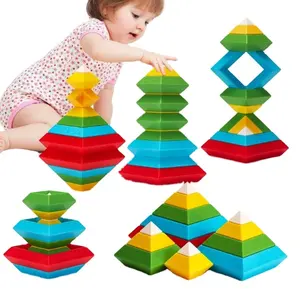 Torre mágica educacional para crianças por atacado 3d montados blocos de pirâmide empilhados personalizados para educação precoce