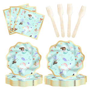 ชุดจานชามกระดาษลายเปลือกหอยธีมเงือกน้อยแบบใช้แล้วทิ้ง DAMAI ชุดจาน ชาม แก้ว กระดาษเช็ดปากสำหรับงานปาร์ตี้ - Product Image 2