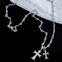 Collier pendentif double croix en zircon Ganku pour hommes et femmes, chaîne en bambou pour la Saint-Valentin, accessoires vintage en gros