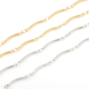 Collar y Pulsera de Cadena de Acero Inoxidable con Diseño de Barra Curva Ondulada Aceworks, Chapados en Oro |   Paquete al por Mayor de Suministros para Hacer Joyería DIY - Product Image 2