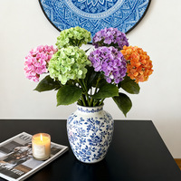 Ramo de Hortensias Realistas con Loto - Planta Artificial de Poliéster para Decoración de Jardín y Hogar