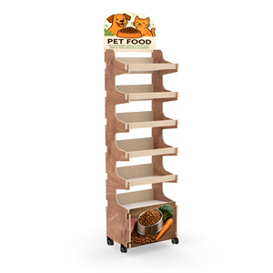 Présentoirs à nourriture pour animaux de compagnie personnalisés à 6 étagères, présentoirs écologiques en bois pour friandises pour animaux de compagnie avec roulettes - Product Image 1