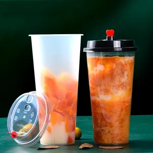 Одноразовые пластиковые стаканчики для сока с крышкой, пузырьковый чай с молоком, кофе, индивидуальный логотип, оптовая торговля
