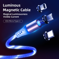 Vente en gros de lumière lumineuse tournante USB 3 en 1 câble de données magnétique de type C pour chargeur USB haute vitesse de téléphone portable