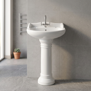 Antique Style Basin with Pedestal Ceramic Hand Wash Basin White Rustic Color Vitrosa Lavabo Designer Modern Sink Stand Set - Product Image 2