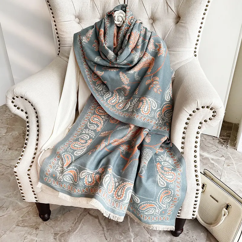 Осенний и Зимний Новый шаль, офисное одеяло, кашемировый шарф с принтом, теплый шарф с бахромой, оптовая продажа