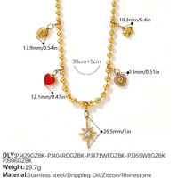 Nouvel ensemble de bijoux DIY 2026 en acier inoxydable plaqué or PVD 18 carats avec perles rondes, collier, bracelet et breloques étoiles, cœurs et coquillages – Bijoux tendance