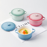 Binaurale runde Topf Back geschirr Keramik Backform Doppel ohr Mini Keramik Suppe Schüssel mit Deckel