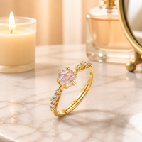 Bague en argent sterling S925 plaqué or avec pierre précieuse de luxe en quartz rose naturel pour fiançailles, mariage, fête, usage quotidien - Cadeau