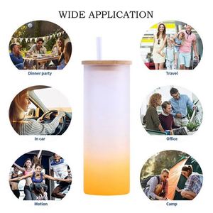 Gobelets en verre à double paroi de 12 oz, 16 oz, 20 oz, imprimés en sérigraphie, promotionnels, modernes, portables, en forme de canette, transparents, givrés, avec couvercle en bambou - Product Image 3