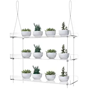 3 단 투명 아크릴 플로팅 랙 조정 가능한 꽃 냄비 벽 선반 투명 교수형 창 지리 식물 선반