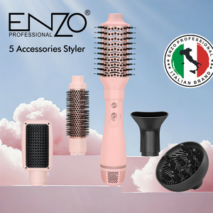 ENZO Nouveau <span class=keywords><strong>Styler</strong></span> Capillaire <span class=keywords><strong>5</strong></span> <span class=keywords><strong>en</strong></span> <span class=keywords><strong>1</strong></span> 1500W Rose, Ensemble Brosse Sèche-Cheveux Électrique Chauffante Lisseur & Fer à Boucler - Product Image 4