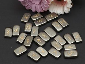 Piedras Rúnicas de Pirita Dorada Natural, Pulimentadas, con Símbolos Futhark Grabados, Forma Irregular, Duraderas, Set de Arte, Reiki, Religiosas - Product Image 2