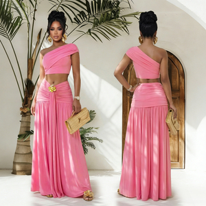 Conjunto de Verão 2026: Top Cropped de Um Ombro e Saia Maxi Franzida para Mulheres - Product Image 6