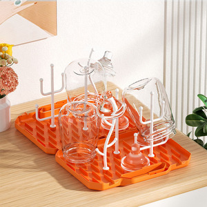 Égouttoir portable pour biberons avec support pour tétines et boîte de rangement, égouttoir multifonctionnel pour biberons d'allaitement, orange - Product Image 4