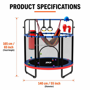 Trampoline pour enfants Zoshine 4-en-1, fabricant de trampolines, trampoline de 55 pouces avec sac de boxe, anneaux, hamac, certifié TUV, trampoline d'intérieur pour tout-petits - Product Image 2