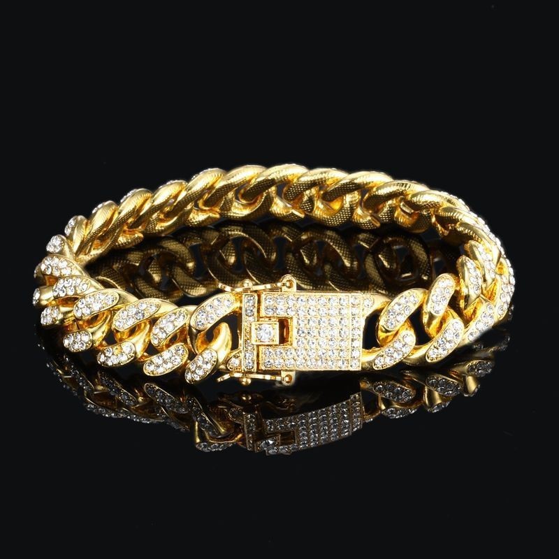 4 Bracelet cubain bleu, 20cm en or
